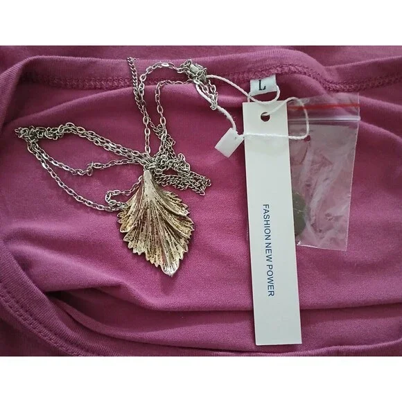 NEW Tunic Top & Necklace Women's LARGE Asymmetrical Blouse Leopard sleeves Flowy - Picture 9 of 13